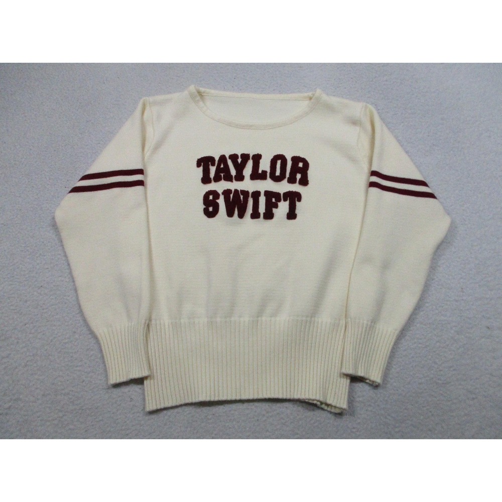 Taylor Swift Sweater Womens XS Cream‎ Varsity Stripe Pullover Concert Tour